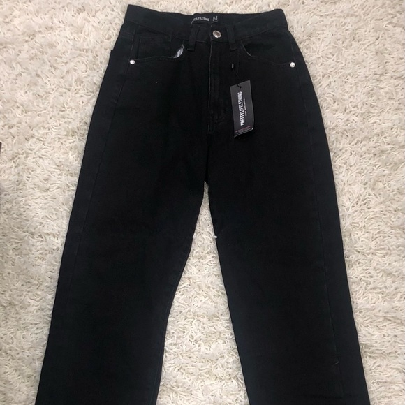 PrettyLitteThing Basic Black Split Hem Jean BRAND NEW - Picture 3 of 5